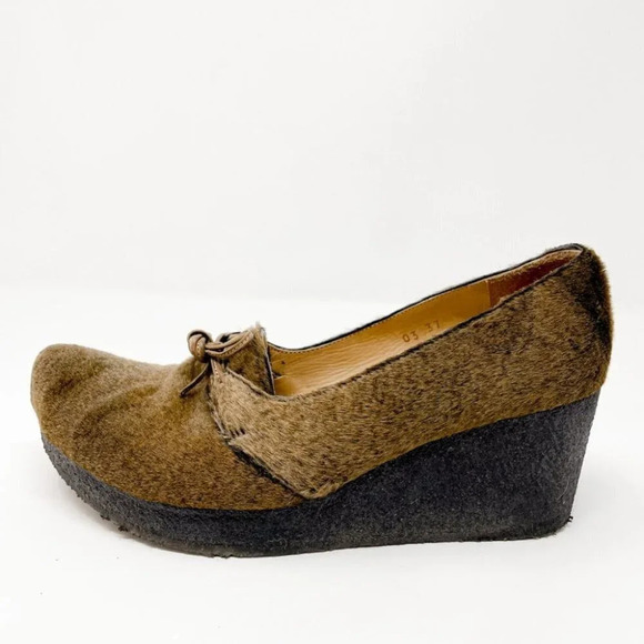 Trans-Parents Italian Real Fur Wedge Heels Sz 37 - Picture 1 of 9